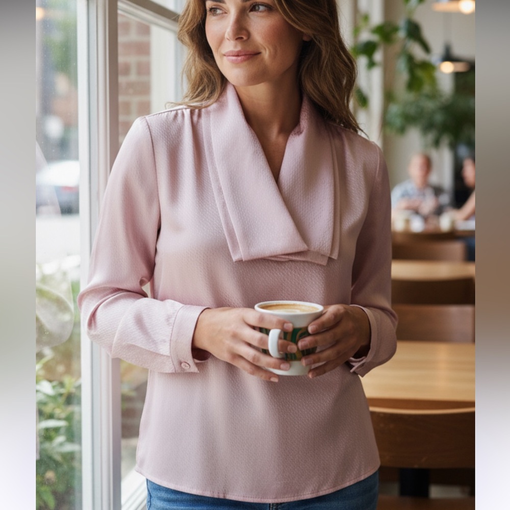 Vintage Weathervane Pink Satin Blouse Size 10 Made in Hong Kong Retro 80s 90s